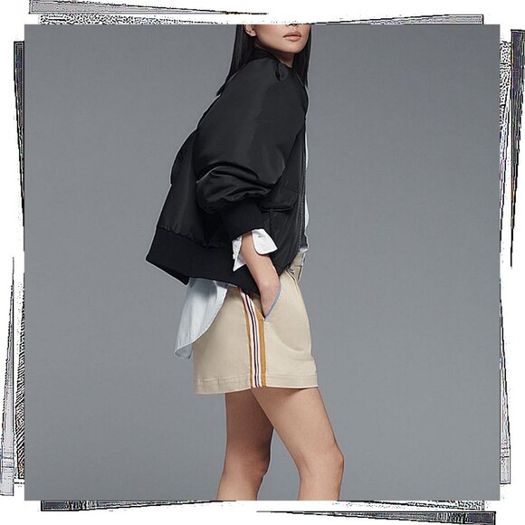 NWT: Creamy Tan Side-Striped Mini Skirt w Blue Front Pocket Piping (S) by Maeve - Picture 3 of 6